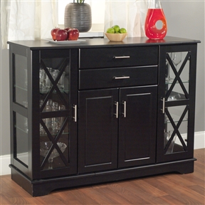 Black Wood Buffet Dining-room Sideboard with Glass Doors