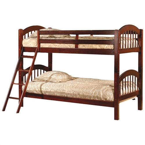 Twin over Twin Bunk Bed with Arch Headboard Footboard in Cherry