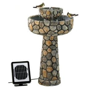 2-Tier Outdoor Cobblestone Solar Powdered Water Fountain