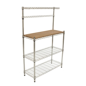 Metal Bakers Rack with Hanging Bar and Bamboo Cutting Board