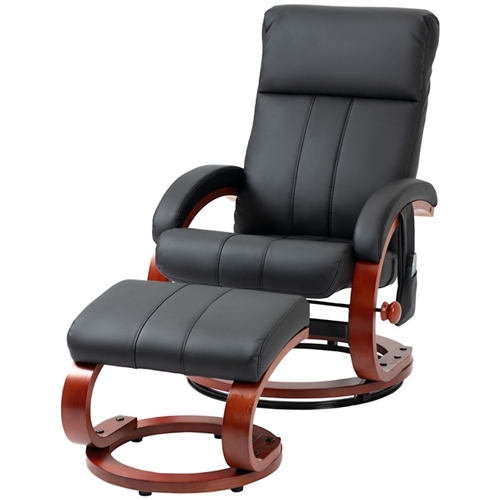 Adjustable Black Faux Leather Electric Remote Massage Recliner Chair w/ Ottoman