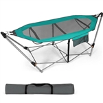 Green Portable Camping Foldable Hammock with Stand Carry Case