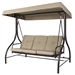 Tan 3-Seat Outdoor Porch Deck Patio Canopy Swing with Cushions