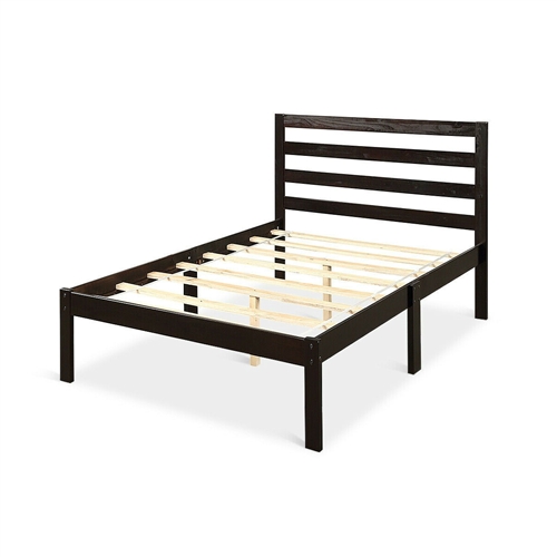 Twin size Wood Platform Bed Frame with Headboard in Espresso