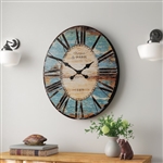 Turquoise Oversized Distressed Paris Wood Wall Clock