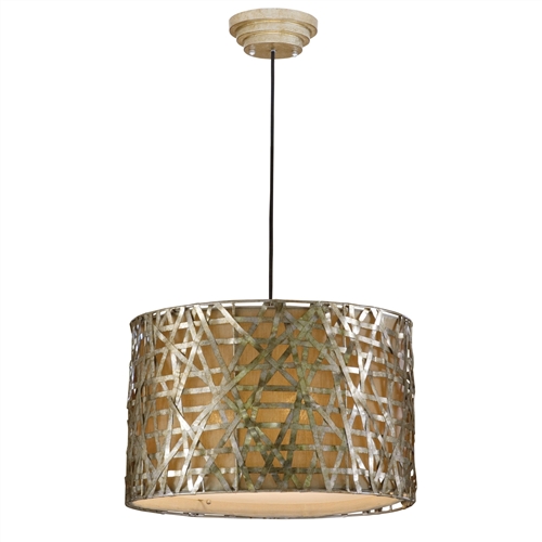 Modern 3-Light Drum Ceiling Pendant Light, Champagne Satin Metal Finish