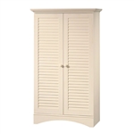 Vintage Antique White Wood Finish Wardrobe Armoire Storage Cabinet with Louver Doors