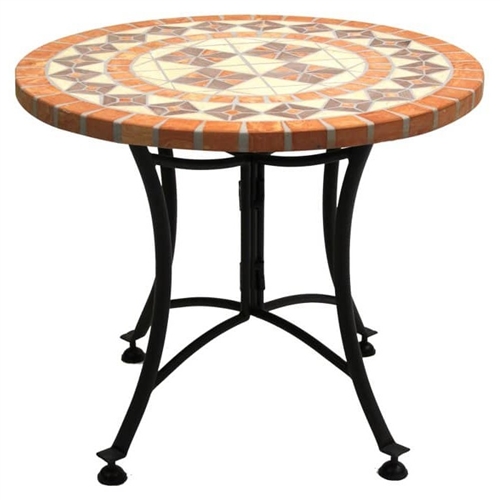 24-inch Round Bistro Style Mosaic Outdoor Patio Table Terracotta Tiles