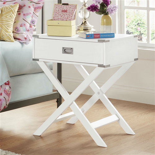 White Modern Bedroom Decor 1-Drawer Bedside Table Nightstand End Table