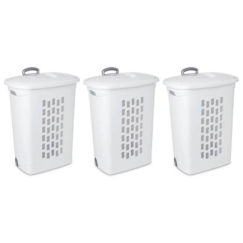 Set of 3 Laundry Hamper Dirty Clothes Baskets with Lids with Roller Wheels