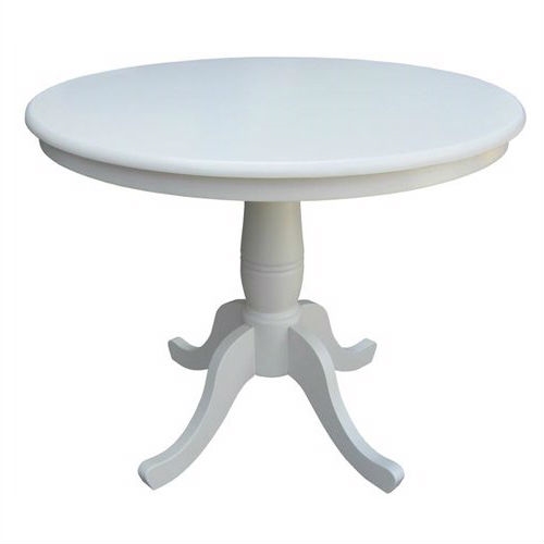 Round 36-inch Solid Wood Dining Table in White with Pedestal Base
