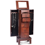 Medium Brown Wood Jewlery Armoire Storage Chest Cabinet with Mirror