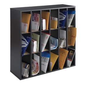 Wood 18 Compartment Mail Sorter Letter Holder Organizer in Black