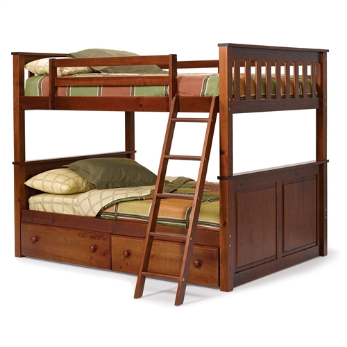 Full over Full size Bunk Bed in Solid Hardwood with Chocolate Brown Finish