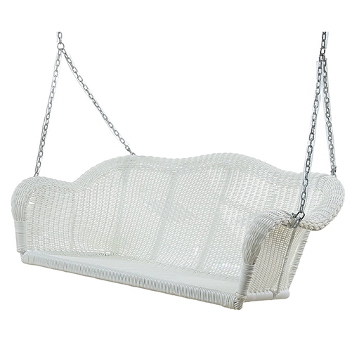 White  Resin Wicker Porch Swing with 4-ft Hanging Chain