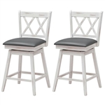 Set of 2 White Wood 24-in Counter Height Farmhouse Swivel Cushion Seat Barstools