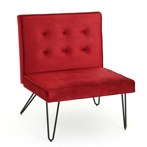 Red Berry Velvety Soft Upholstered Polyester Accent Chair Black Metal Legs