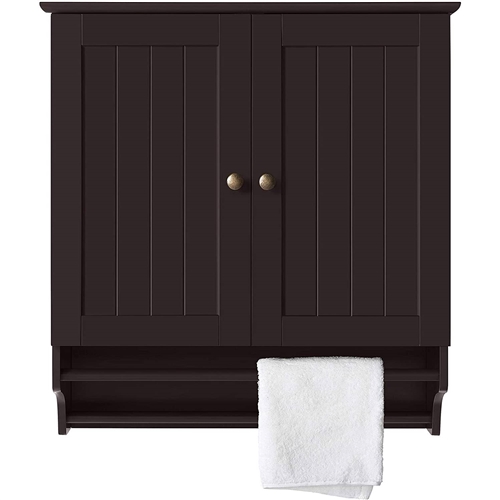 Espresso 2-Door Bathroom Wall Cabinet Cupboard with Towel Bar