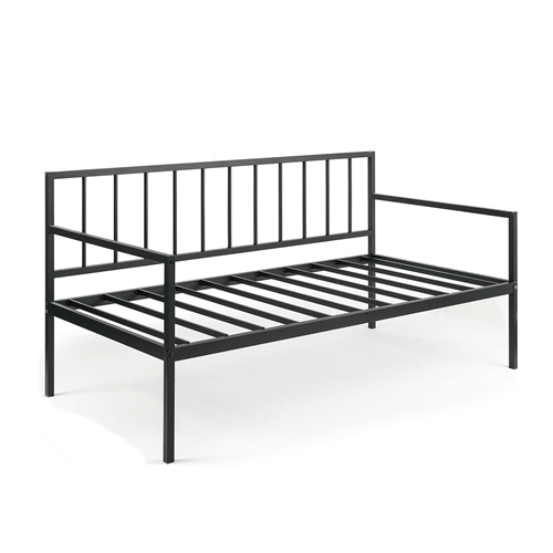 Twin Modern Black Metal Daybed Frame with Steel Slats