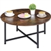 Modern Round Industrial Coffee Table with Rustic Brown Wood Top