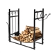 Black Metal Firewood Holder Log Rack with Poker Shovel Tongs and Broom