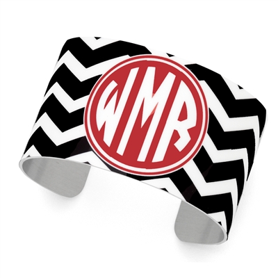 Black Chevron Monogram Cuff Bracelet