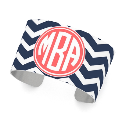 Navy Chevron Monogram Cuff Bracelet