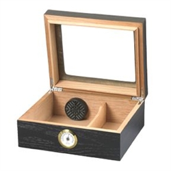 Glass Top Black Oak Desktop Humidor - 25 cigar