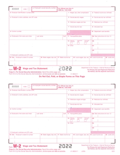 W-2 Laser Four Part 2-up Tax Forms for Property Management Software Packages; Government Approved and Software Compatible