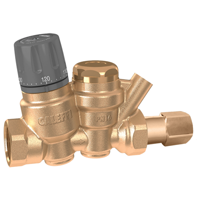 Caleffi 116 ThermoSetterâ„¢ Â½" NPT female (with inlet check valve & outlet temperature gauge) Adjustable thermal balancing valve. 116141AC