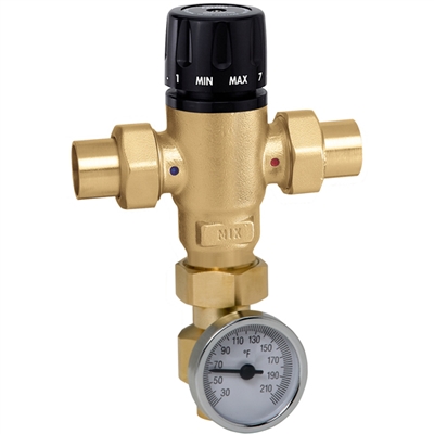 Caleffi Â½" sweat MixCal Sweat with inlet check valves and thermometer 521419AC