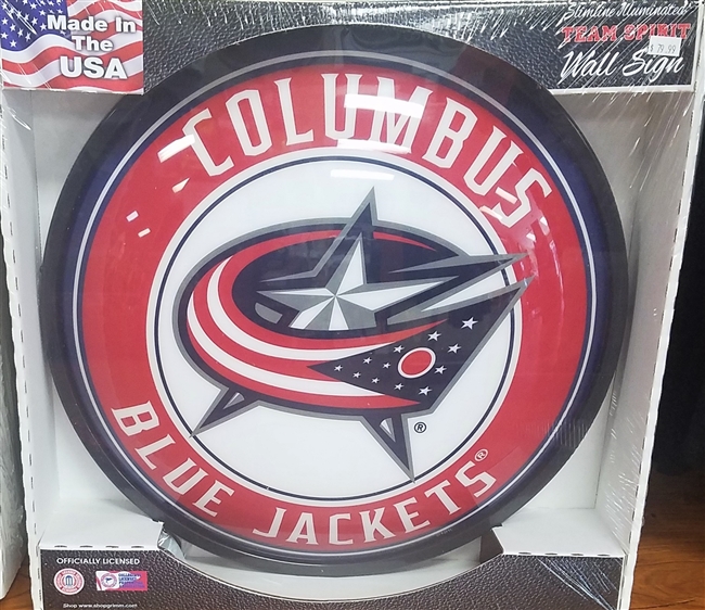 Slimline Illuminated Round Columbus Blue Jackets Wall Sign