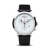 Bering men's classic polished silver with black leather & white dial watch