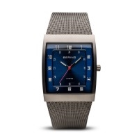 Bering classic men's brushed grey blue dial watch