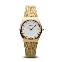 Bering ladies brushed gold watch with Swarovski elements