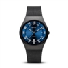 bering men's classic brushed black blue dial watch
