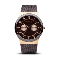 Bering Ceramic brown & brushed rose gold watch