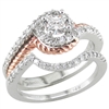 White & rose gold diamond engagement ring & wedding band