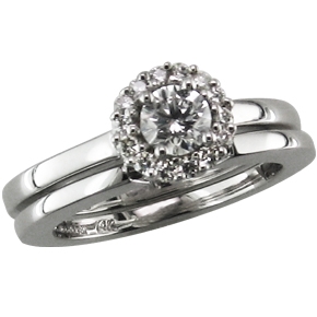 White gold diamond halo engagement ring with shadow band