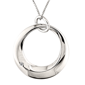 Sterling silver big circle necklace with diamond