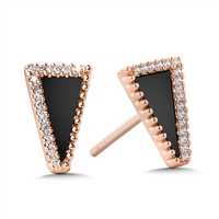 14k rose gold triangular onyx & diamond earrings