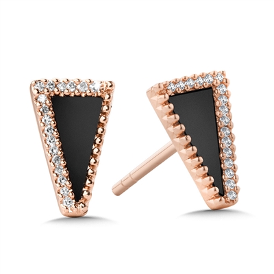 14k rose gold triangular onyx & diamond earrings