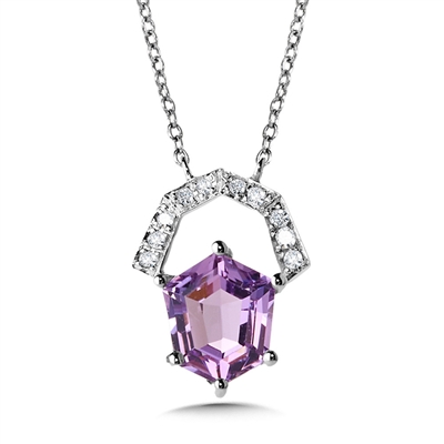 14k white gold hexagonal amethyst & diamond necklace