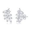 sterling silver & baguette cz leaf stud earrings