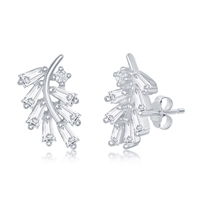 sterling silver & baguette cz leaf stud earrings