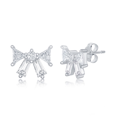 sterling silver & baguette cz bow stud earrings