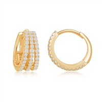 gold plated sterling silver triple row cubic zirconia hoop earrings