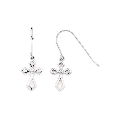 diva diamonds sterling silver & diamond cross dangle earrings