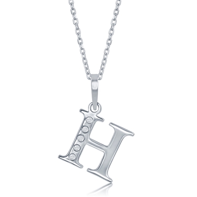 sterling silver & diamond initial H necklace