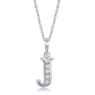 sterling silver diamond initial J necklace